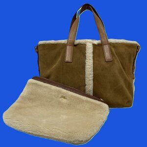 UGG Shoulder Bag Pouch Set Brown Suede White Wool 3 Sections **EUC** COZY CHIC!!